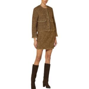 Luisa Cerano $636 Tweed Brown with Gold Glitter Metallic Jacket Size 6US/ 42